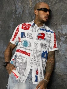 Transformers X SHEIN Men's All-Over Print Casual Versatile Daily Wear Shirt - White - View 6