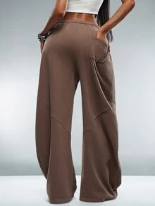 Denimoi Wide Leg Relaxed Fit Sweatpants Loungewear Cozy Fall Cold Weather Fashionable Streetwear Baggy - Brown - View 5