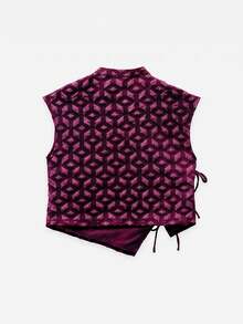 Nöista Atasan Lengan Pendek Asimetris Motif Geometris. Musim Panas, Gugur, Gaya Kasual Chic, Jalan-jalan, Pesta. - Purple - View 8