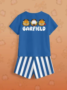 GARFIELD | SHEIN Young Boy Cartoon Print Short Sleeve T-Shirt And Shorts Casual Daily Set - White - View 9
