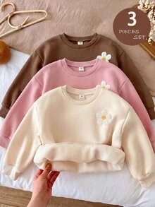 SHEIN 女童 3件組 針織素色圓領寬鬆休閒秋冬衛衣套裝 - 彩色 - 查看 9