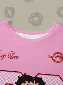 Betty Boop x SHEIN Plus Size Cartoon Graphic Print Short Sleeve Streetwear T-Shirt - White - View 4