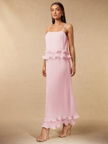 Silquee Women's Pleated Multi-Layer Hem Cami Dress - Pink - View 6