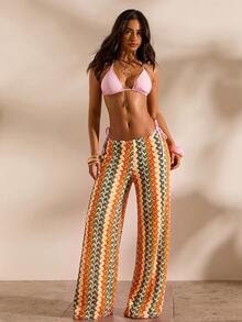 Opulessa Women's Colorful Striped Straight Leg Cover-Up Pants For Vacation - Multicolor - View 3