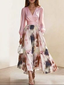 Editum Women's Elegant Commuter Printed Patchwork Midi Dress - Multicolor - View 3