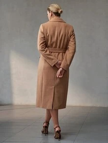 MOTF PREMIUM WOOL BLEND BASIC LAPEL FULL SHOULDER MID-LENGTH OVERCOAT - Khaki - View 7