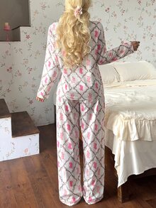 CottageSlumber Women's Christmas Olive Tree Socks Print Pajama Set - Multicolor - View 3