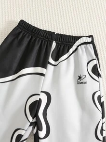 SHEIN 2件組小男孩休閒舒適可愛風經典撞色印花連帽衛衣與寬鬆長褲套裝，適合秋冬穿著 - 彩色 - 查看 4