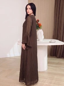 Yasmyna Women's Elegant Textured Rhinestone Arabian Dress - Coffee Brown - View 2