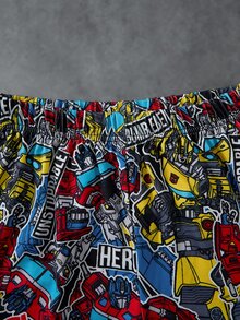 Transformers X SHEIN Tween Boy Crew Neck Letter Print Short Sleeve Top And Shorts Casual Daily Home Pajama Set - Black - View 6