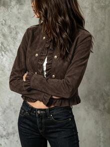 SHEIN Women's Solid Color Casual Versatile Daily Long Sleeve Jacket - Brown - View 5