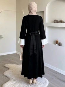 Celisse Ropa de otoño para mujeres Vestido largo casual de fiesta con bloques de color para mujer - Blanco y Negro - Ver 2