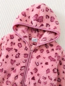 Cozy Pixies 女嬰卡通動物豹紋保暖內裡加厚連帽拉鍊長袖外套，適合秋冬冬季穿著 - 粉色 - 查看 5