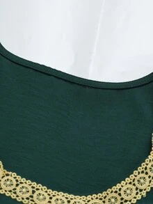 Zayélia Women's Contrast Lace Ruffle Cuff Western Style Long Dress - Green - View 3