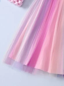 SHEIN | PAW Patrol Young Girl Heart Print Round Neck Flutter Sleeve Dress - Pink - View 7