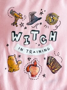 PrepCrw HARRY POTTER X SHEIN 3件組女嬰優雅休閒學院風精緻舒適百搭針織可愛卡通圖案長袖圓領連身衣，白色與粉色，適合日常穿著、外出、聚會、假日派對、四季皆宜、慶祝活動與生日 - 彩色 - 查看 5