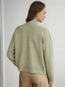 Dazy-Less Women's Green Round Neck Long Sleeve Cable Knit Fitted Ribbed Casual Sweater, Winter - Mist Green - View 2
