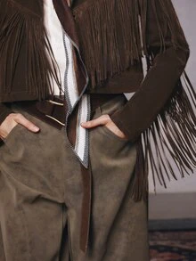 Anewsta Women's New Fashion Casual Brown Tassel Jacket - Brown - View 4
