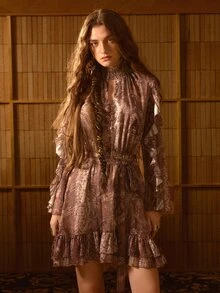 MOTF STUDIO VESTIDO SEXY PARA MUJER CON ESTAMPADO DE SERPIENTE Y VOLANTES - Rosa Oxidada - Ver 5