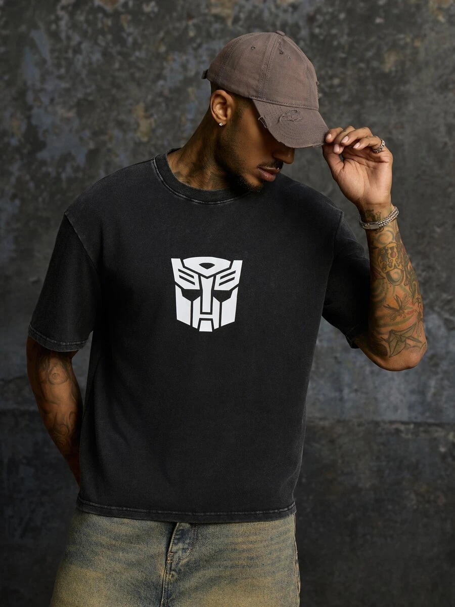 Transformers X SHEIN Men's Crew Neck Casual Versatile Daily Wear Short Sleeve T-Shirt - Black - View 1
