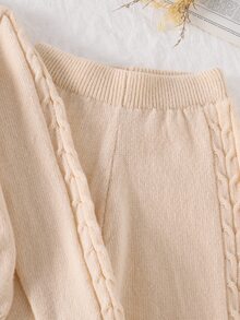 SHEIN Tween Girl) Spring/Autumn/Winter Solid Color Minimalist Casual Half-Fleece Round Neck Sweater Set - Multicolor - View 7