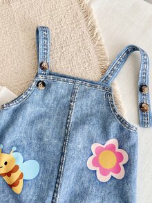 SHEIN Cute Baby Girl's Overall Jumpsuit Featuring Butterfly, Bee, And Flower Prints; Suitable For Autumn And Winter Wear. - Multicolor - View 2