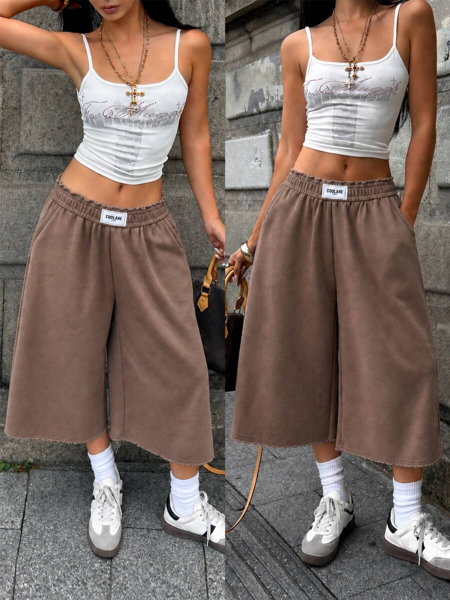 Coolane Women Summer Spring Streetwear Vintage Washed Distressed, Comfortable Denim Effect Black Shorts - Brown - View 1