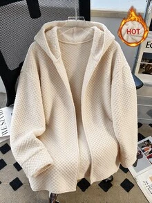 SHEIN Clasi 女款素色休閒百搭日常穿著冬季連帽外套 - 杏色 - 查看 2
