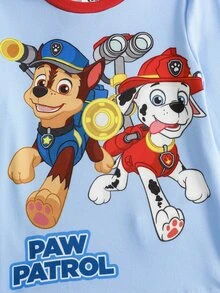 SHEIN | PAW Patrol 小男孩卡通印花短袖上衣與長褲休閒日常居家睡衣套裝 - 藍色 - 查看 4
