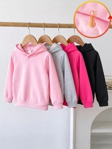 SHEIN 4件組女孩純色抓絨連帽衛衣，基礎款長袖套頭衛衣，適合返校穿著 - 彩色 - 查看 8