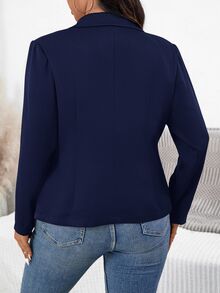 SHEIN Essnce بليزر نسائي مقاس كبير بلون سادة كاجوال للتنقل والسفر بأكمام طويلة - الأزرق - مشاهدة 2
