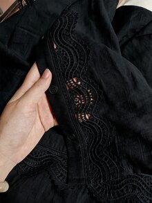 RosyDaze 春夏蕾絲拼接法式優雅高端黑色女式襯衫 早午餐穿搭 - 黑色 - 查看 7