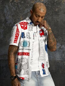 Transformers X SHEIN Men's All-Over Print Casual Versatile Daily Wear Shirt - White - View 4