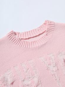 Manfinity Roghcode Men's Plus Size Distressed Long Sleeve Sweater, Casual Design - Pink - View 3