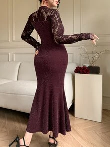 DAZY Women's Elegant Lace Patchwork Sexy Mermaid Dress - Brown - View 4
