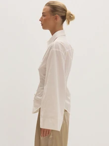 MUSEYN White Knot Fasten Cinched Shirt Versatile Everyday Casual Fall - White - View 3