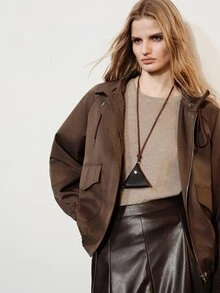 Aveloria Modichic Women's Casual Commuter Elegant Loose Fit Comfortable Top Jacket With Hood Drawstring Design, Cinched Waist, Dropped Shoulders And Long Sleeves - Coffee Brown - View 3