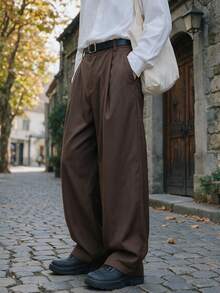 TONEVAULT Men's Fashion Versatile Commuter Solid Color Pants - Coffee Brown - View 4