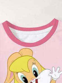 LOONEY TUNES X SHEIN Baby Girl Cartoon Print Casual Daily Short Sleeve T-Shirt - White - View 3