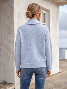 Faunlyn Cowl Neck Drop Shoulder Pullover Sweater, Soft Knit Relaxed Fit Long Sleeve Jumper For Fall Winter - Blue - View 2