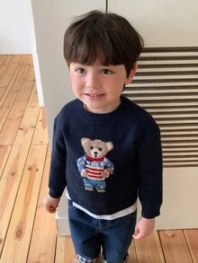 Dazy Kids Infant/Toddler (Boy) Round Neck Long Sleeve Autumn/Winter Korean Style Sweater - Blue - View 2