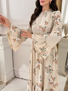 Al Najma Women's Floral Pattern Bell Sleeve Elegant Arabian Dress - Multicolor - View 3