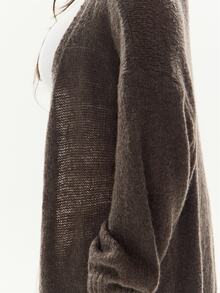 MUSERA Grey Plus Size Ballon Sleeve Maxi Length Cardigan Knitwear Casual Cool Fall Winter Autumn - Grey - View 5