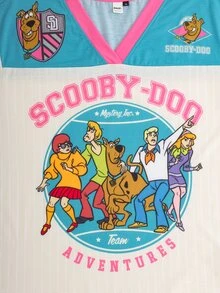 SCOOBY-DOO X SHEIN Plus Size Cartoon Print Top And Striped Shorts Pajama Set - Multicolor - View 3