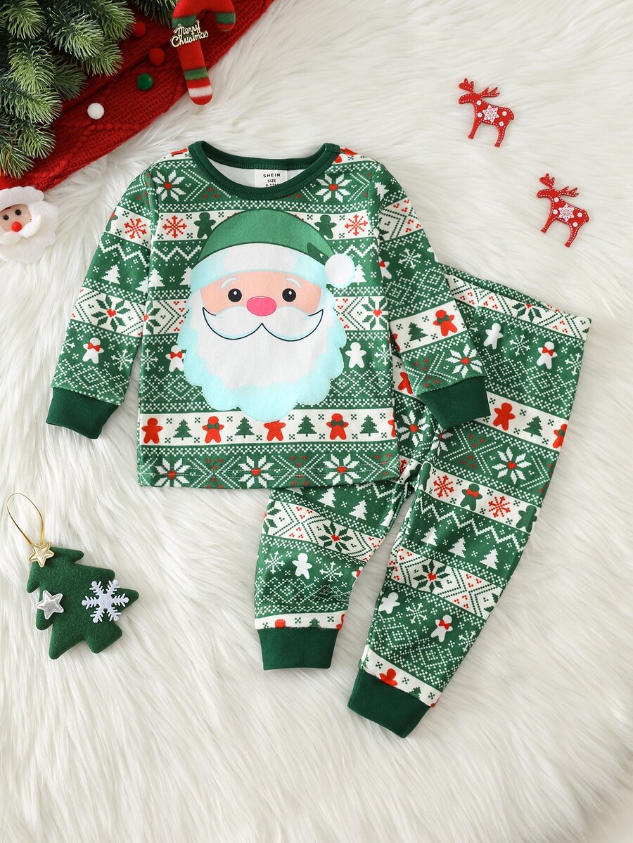 Unisex Baby Boy/Girl 2pcs Snug Fit, Cute Green Baby Christmas Pajama Snug Fit 2 Pieces Set
