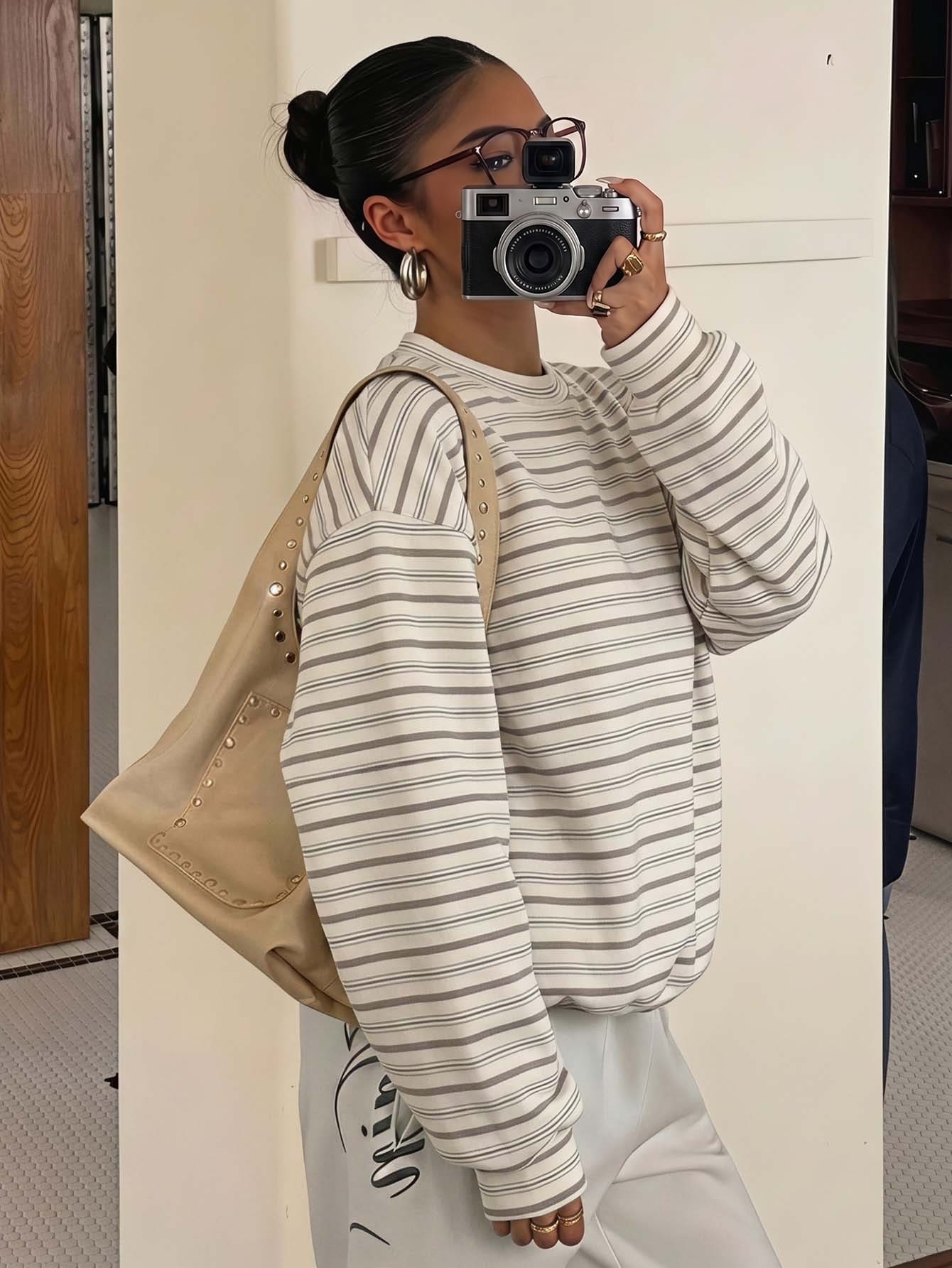 Kids Tween Girls Casual Crew Neck Drop Shoulder Thermal Lined Autumn Sweatshirt - Multicolor - View 1
