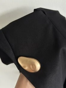 FavEase Women's Solid Color Metal Single Button Casual Versatile Blazer Vest - Black - View 7