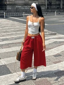 Coolane 女款春夏街頭風復古水洗磨損舒適丹寧質感黑色短褲 - 紅色 - 查看 2