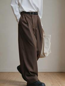 TONEVAULT Men's Fashion Versatile Commuter Solid Color Pants - Coffee Brown - View 1