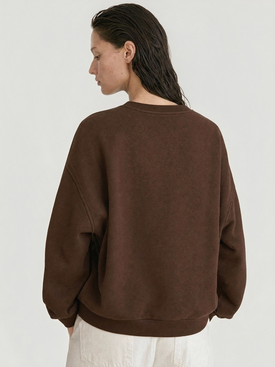 Autumn/Winter Coffee Brown Hooded Drawstring Long Sleeve Loose Solid Color Front Pocket Casual Pullover Sweatshirt For Women